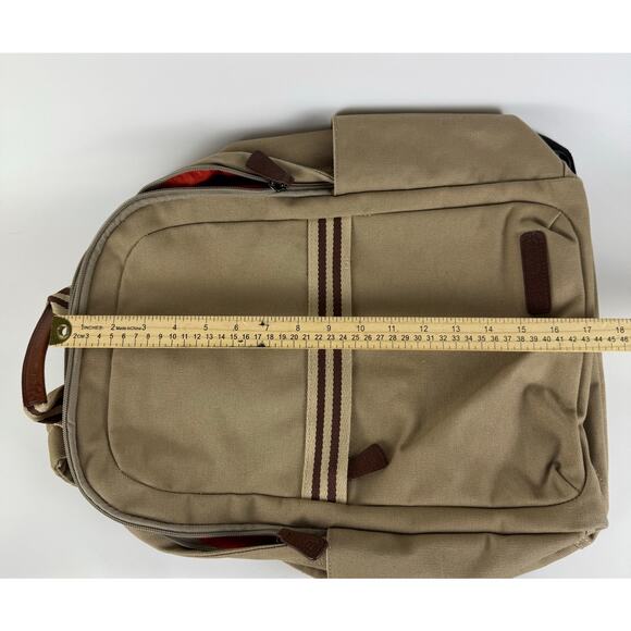 Baekgaard Teddy Zipper Backpack Beige Canvas Italian Leather Accents Laptop Bag - Picture 7 of 8